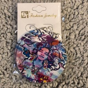 Round Wooden Dangle Earrings - Multi Colorful